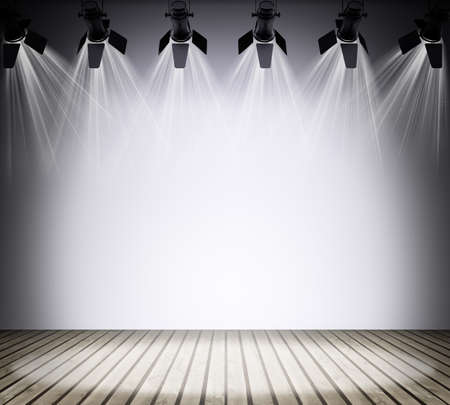 58506473 Illuminated Empty Brown Concert Stage With Rays Of Light 3d Illustration